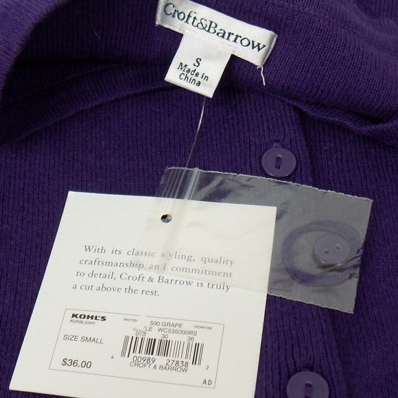 Croft & Barrow Women's Purple Button Front Sweater Size S NWT - Picture 5 of 8
